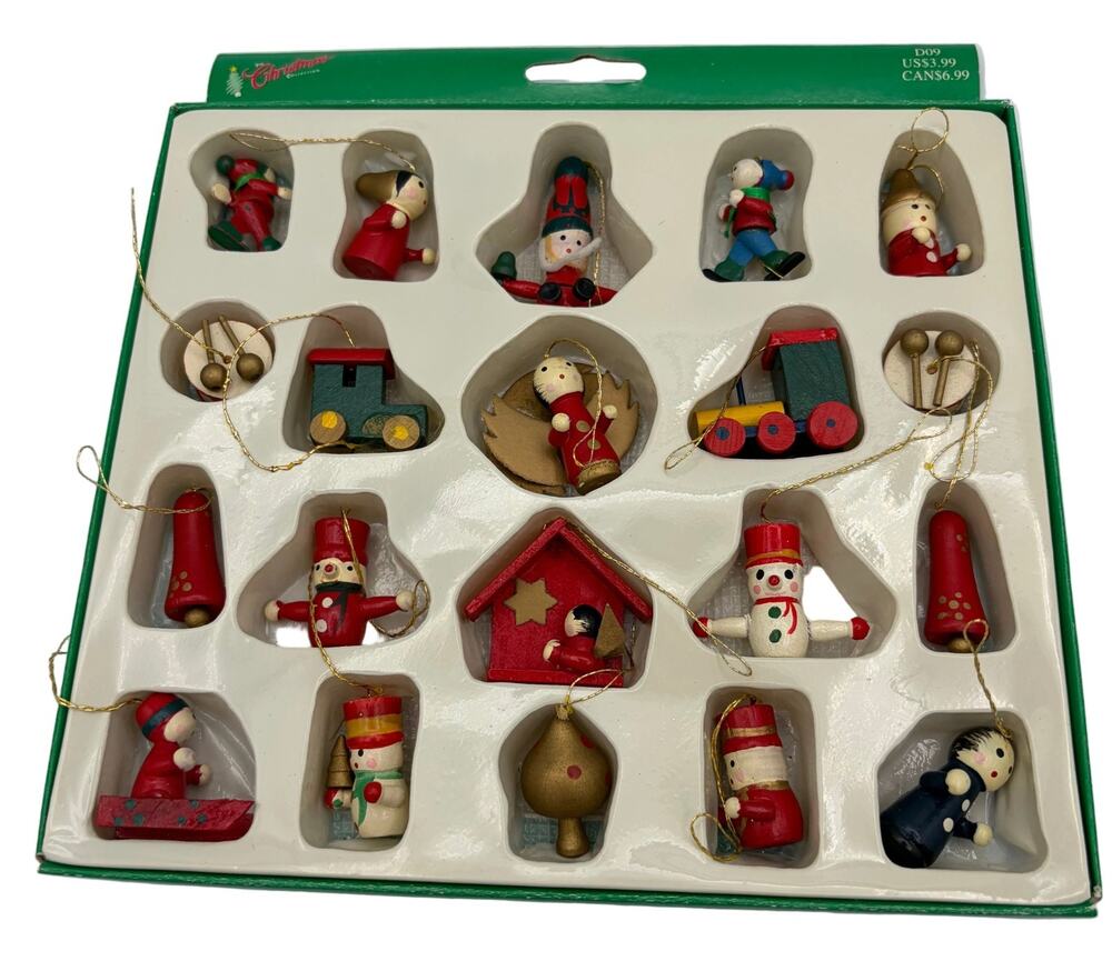 Vintage 20 Pc. Hand Painted Wooden Ornaments